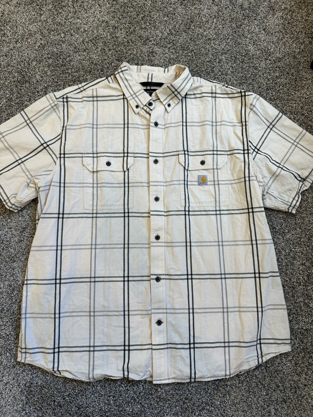 Carhartt Short-Sleeve Button-Down Plaid Shirt - White with Black Grid
